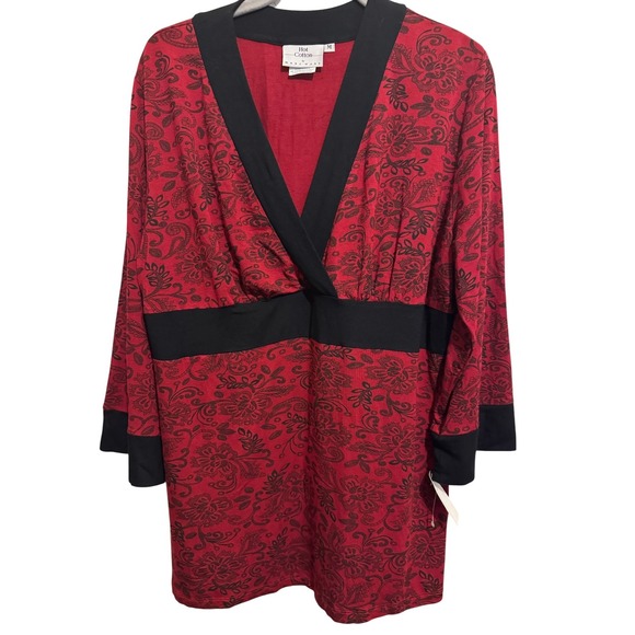 Hot Cotton Tops - Hot Cotton Tunic Top Women Size M Red Black Floral Whimsigoth Vampy Y2K Grunge